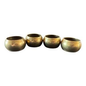 Vintage Brass Round Metal Napkin Rings Set Of 4 Kitchen Dining Tableware